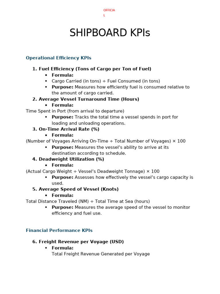 Key Performance Indicators (KPIs) For A Cargo Ship | PDF | Cargo