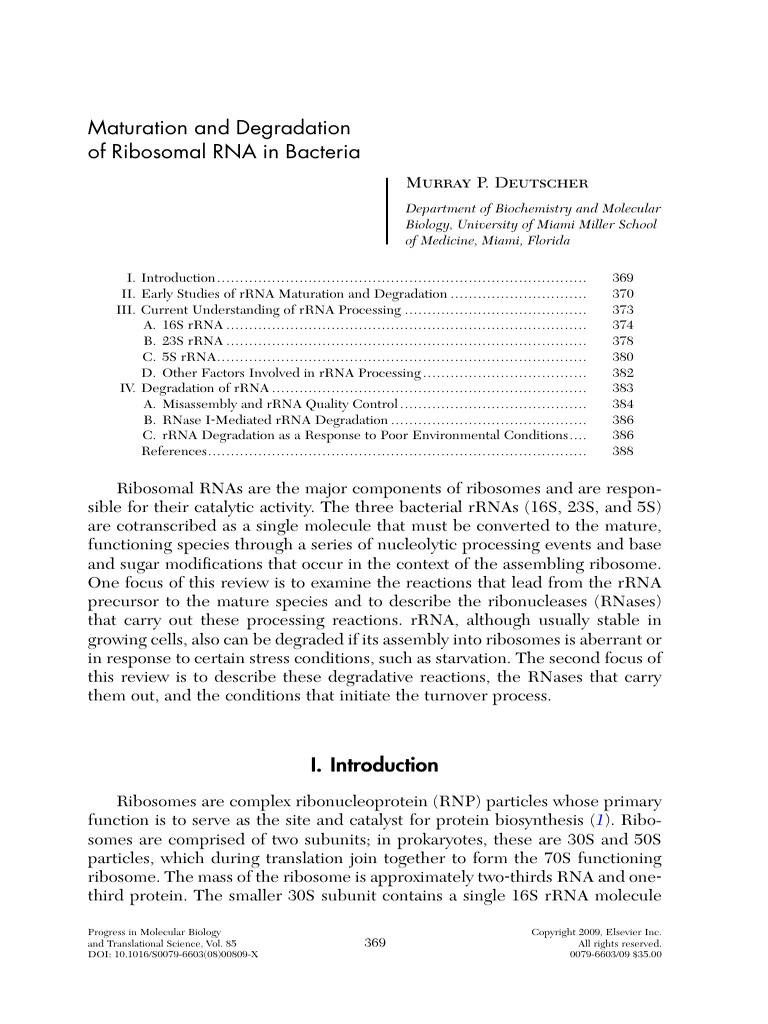 Deutscher 2009-Maturation and Degradation of R | PDF | Ribosomal Rna ...
