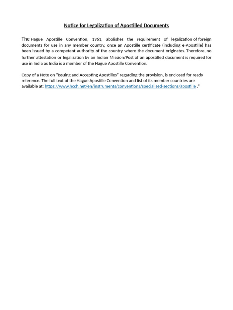 Notice For Legalization of Apostilled Documents | PDF
