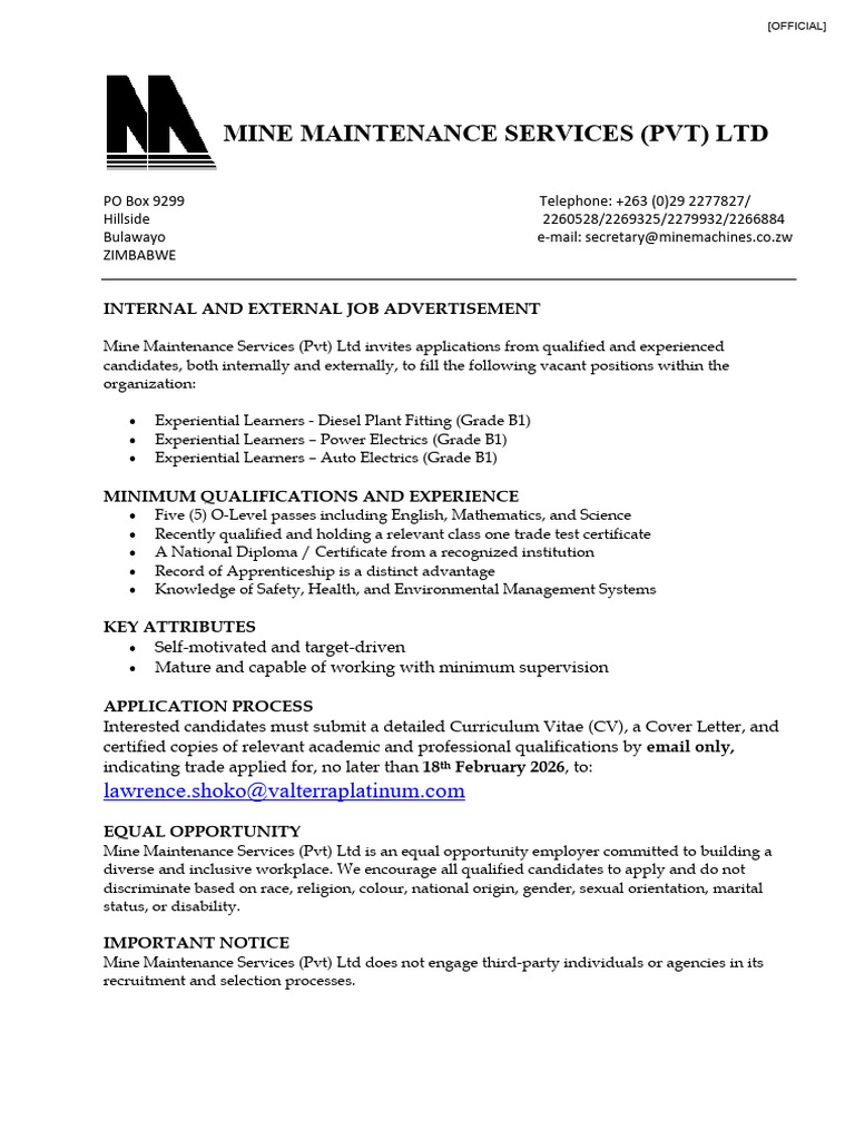 JOB ADVERT - Experiential Learners January 2026 | PDF