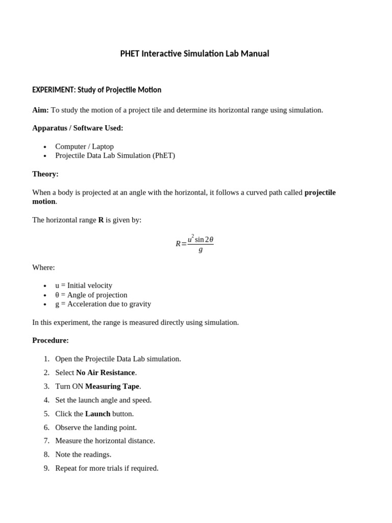PHET Interactive Simulation Lab Manual | PDF