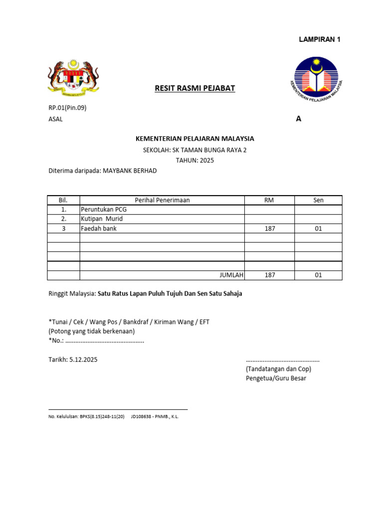 Lampiran 1 - Resit Rasmi Pejabat | PDF