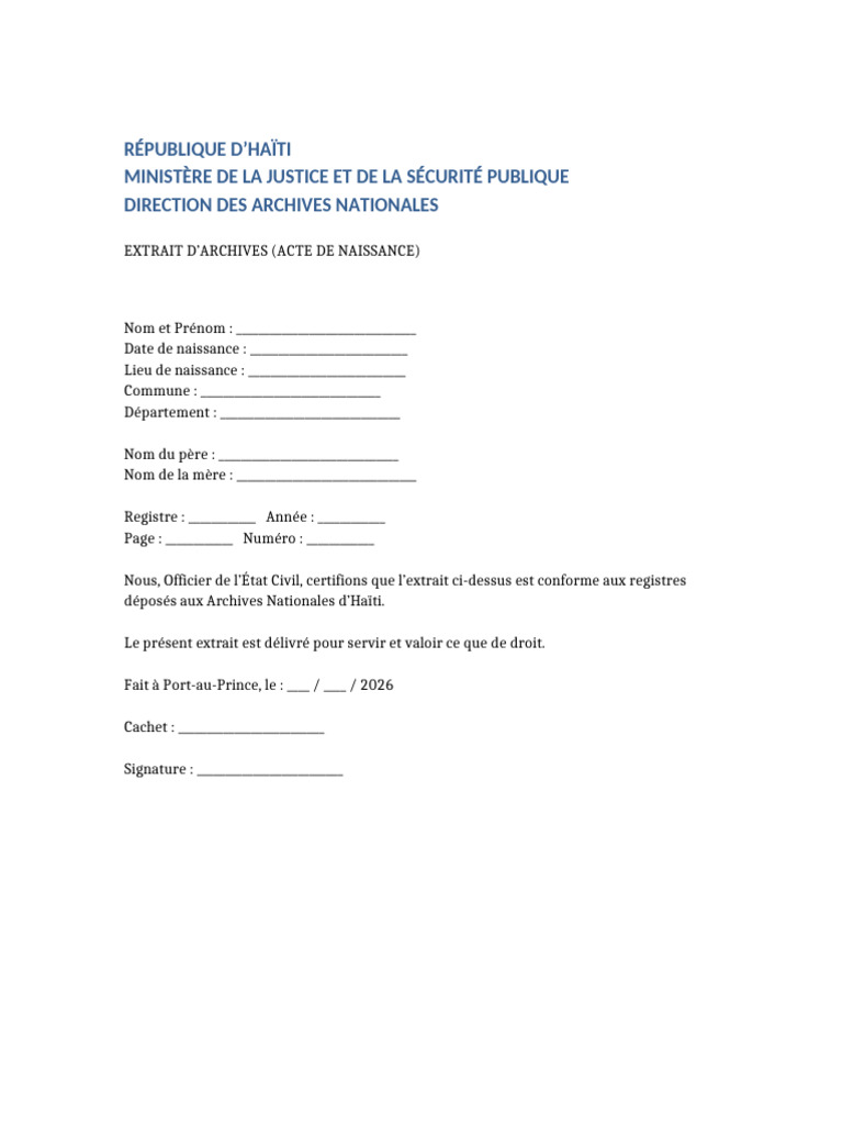 Extrait Archives Template | PDF