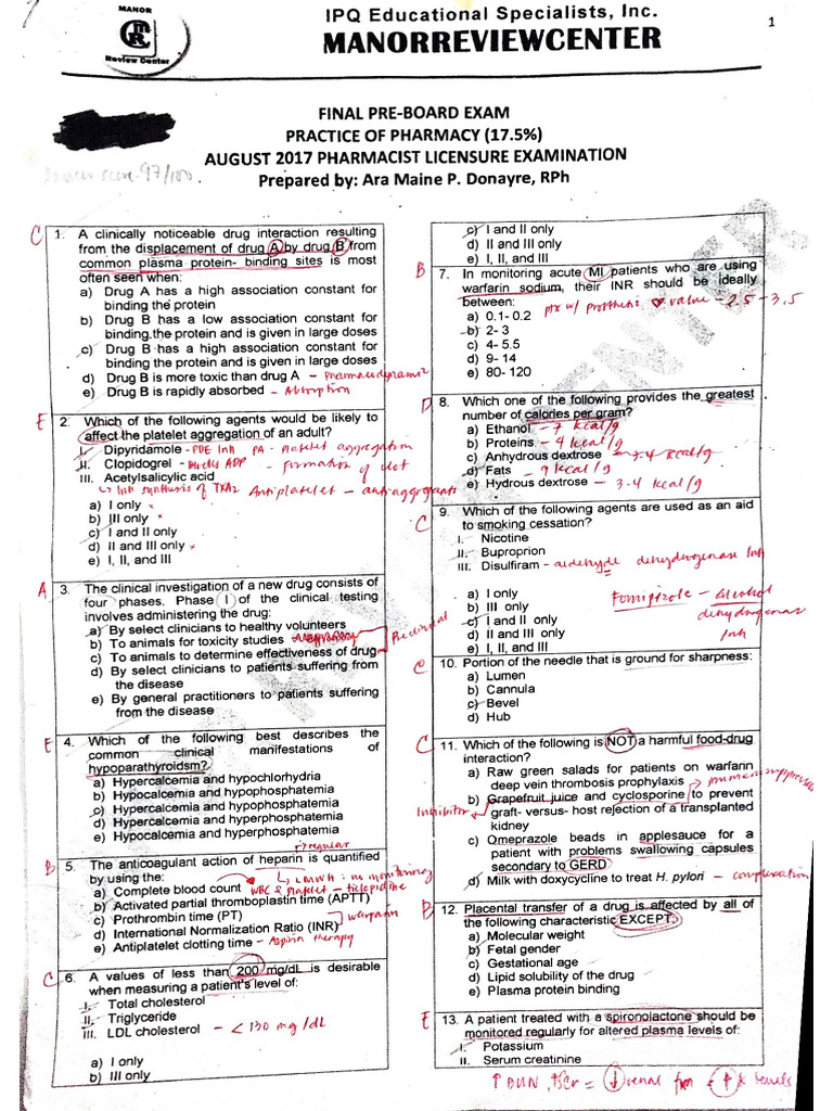 Practice of Pharma - Final Preboards Aug 2017 | PDF