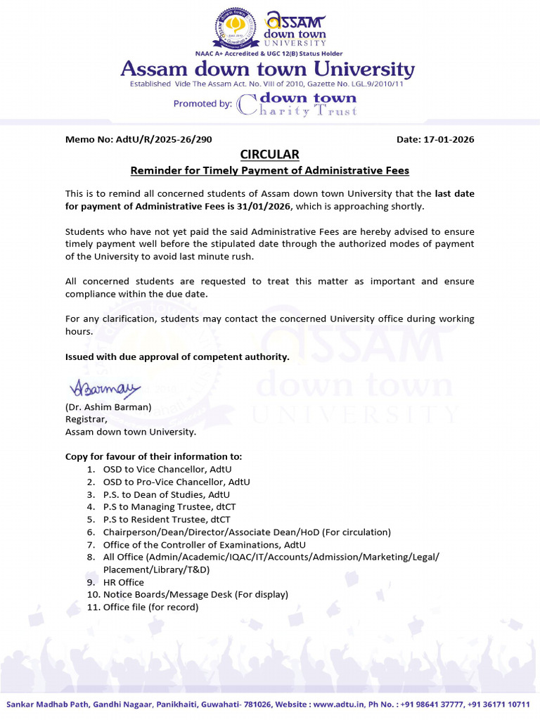 17-01-2026 - CIRCULAR - Reminder For Timely Payment of Administrative ...