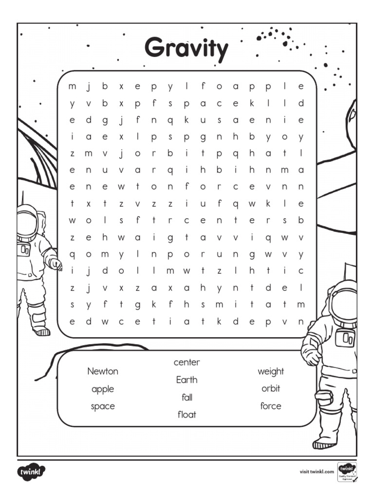 ! BW Gravity Word Search For K-2nd Grade | PDF