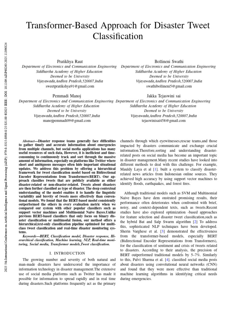 Transformer-Based Approach For Disaster Tweet Classification | PDF ...