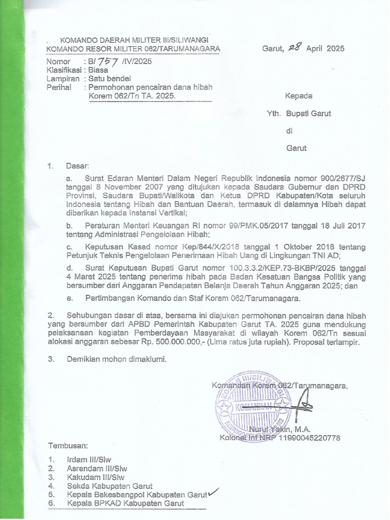 SM 216 - Korem - Pencairan Dana Hibah | PDF