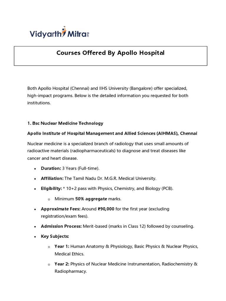 IIHS, Apollo Hospital Courses | PDF | Nuclear Medicine | Academic Degree
