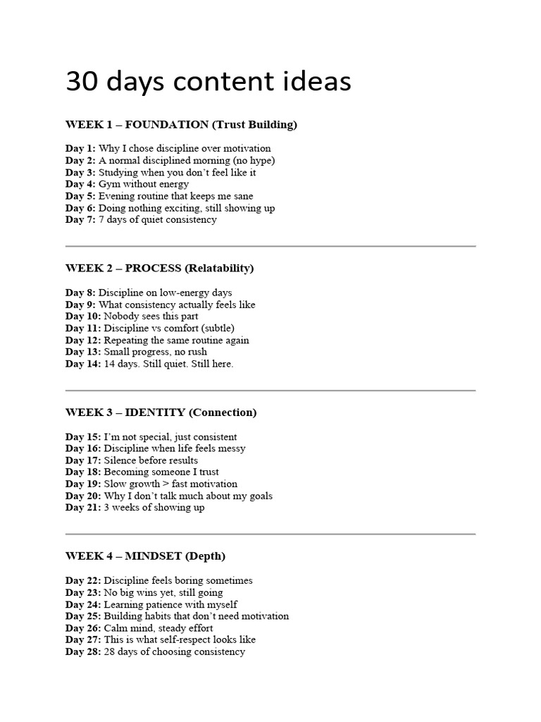 30 Days Content Ideas | PDF | Disciplines