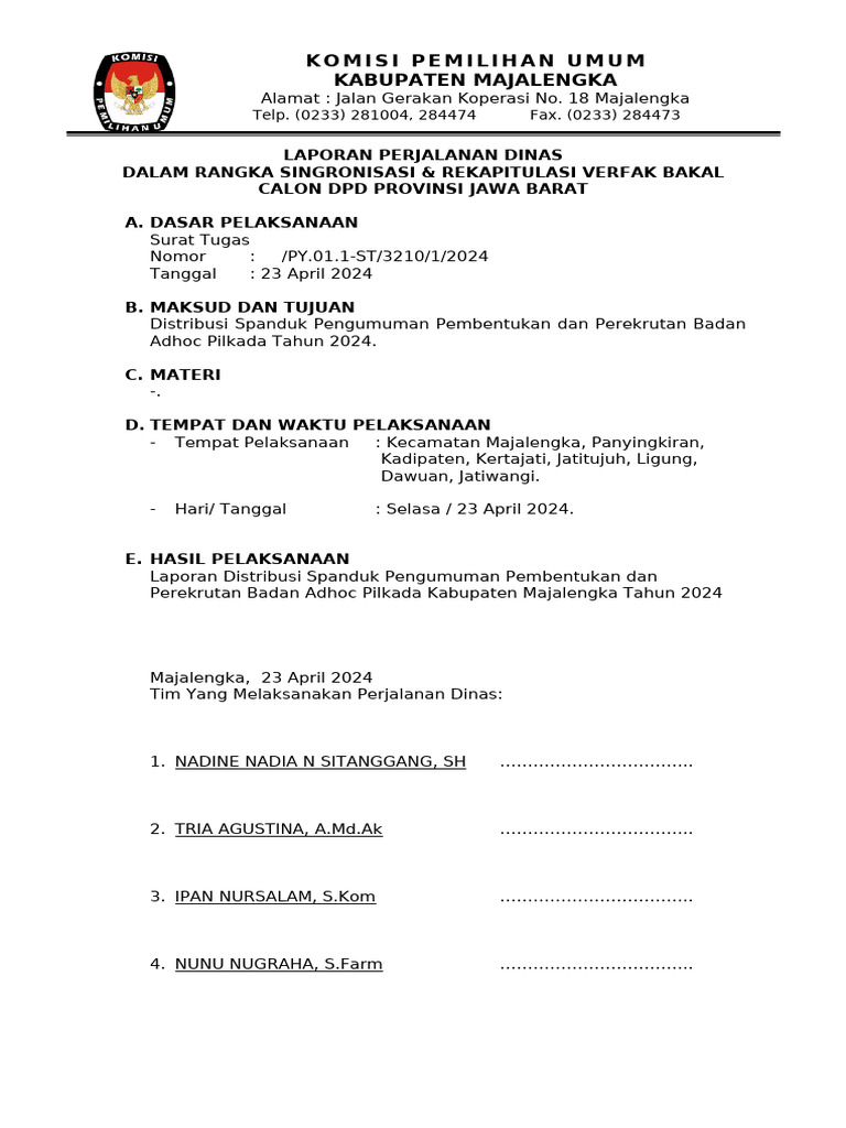 Format Laporan Perjadin Sekretariat - 20-22 Des | PDF
