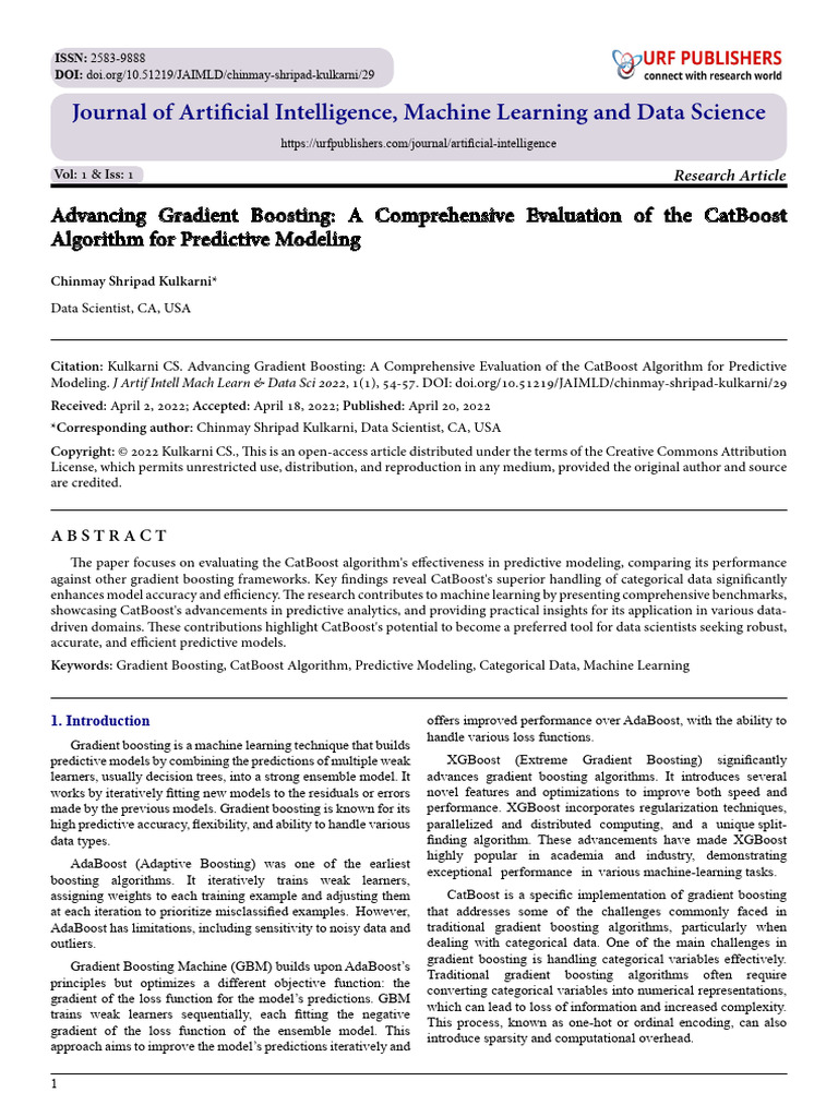 Advancing Gradient Boosting: A Comprehensive Evaluation of The CatBoost ...