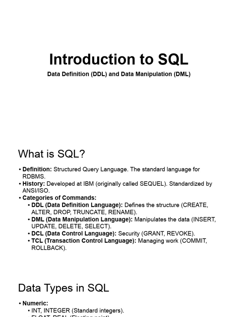 Introduction To SQL | PDF | Sql | Data Management