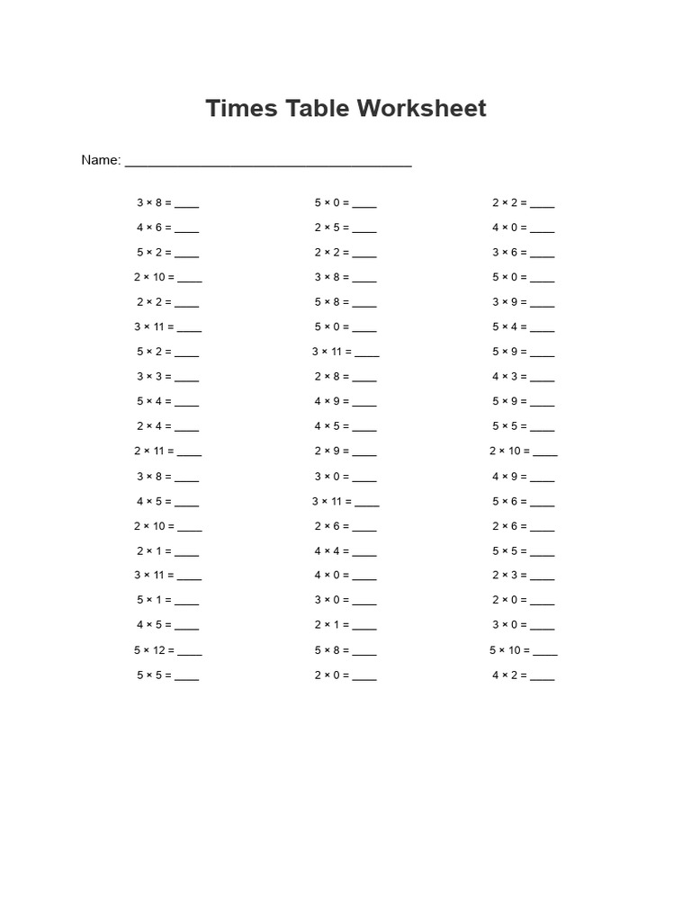 Master Multiplication With Fun & Free Printable Times Table Worksheets3 ...