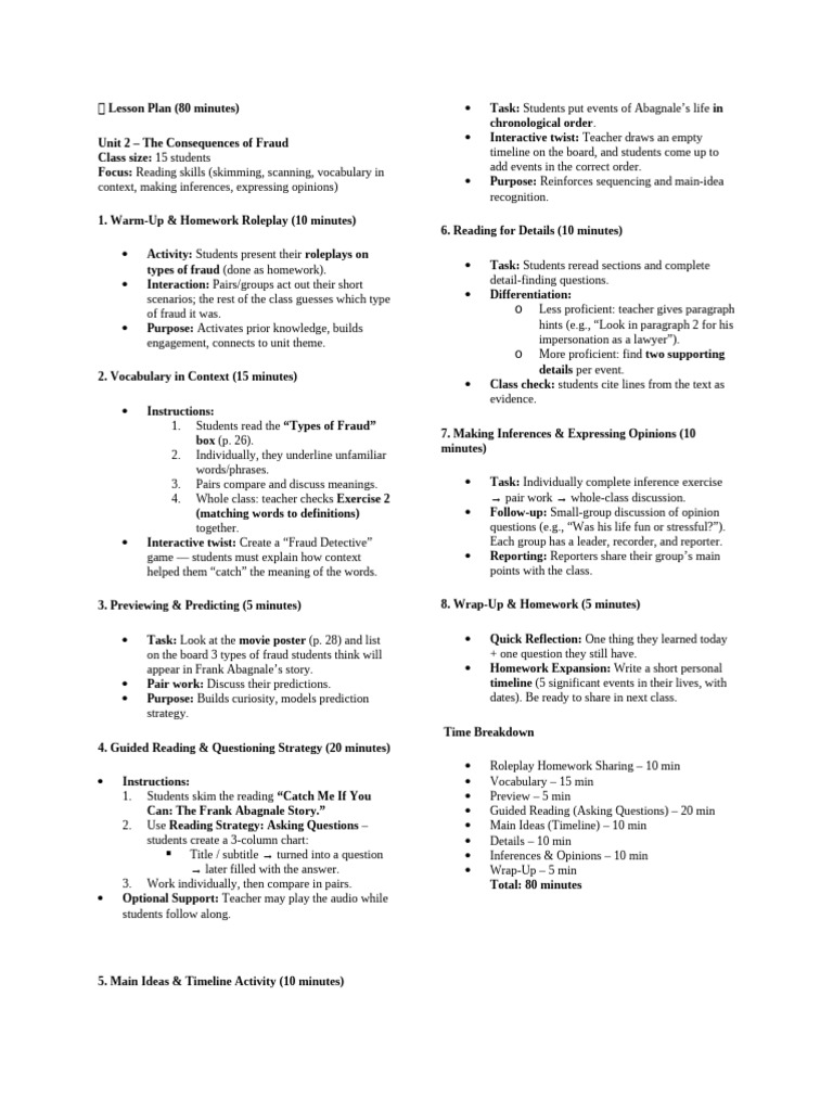 Week 3 Class 1 Lesson Plan | PDF | Cognition | Learning