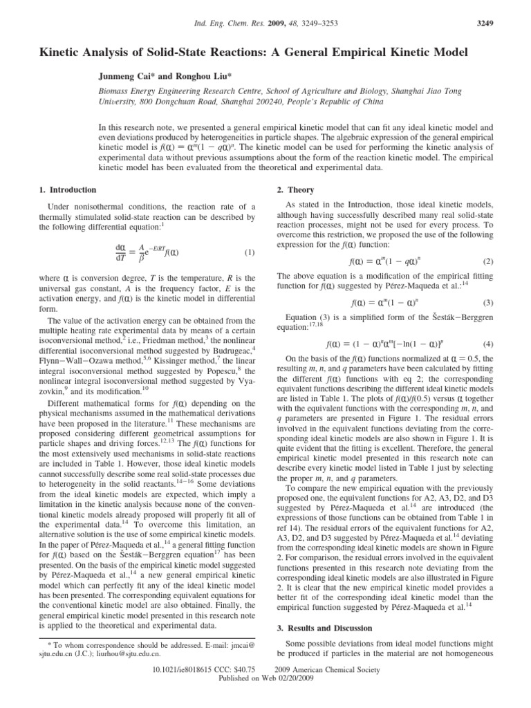 Cal 2009 Kinetic Analysis of Solid-State Reactions A General Empirical ...