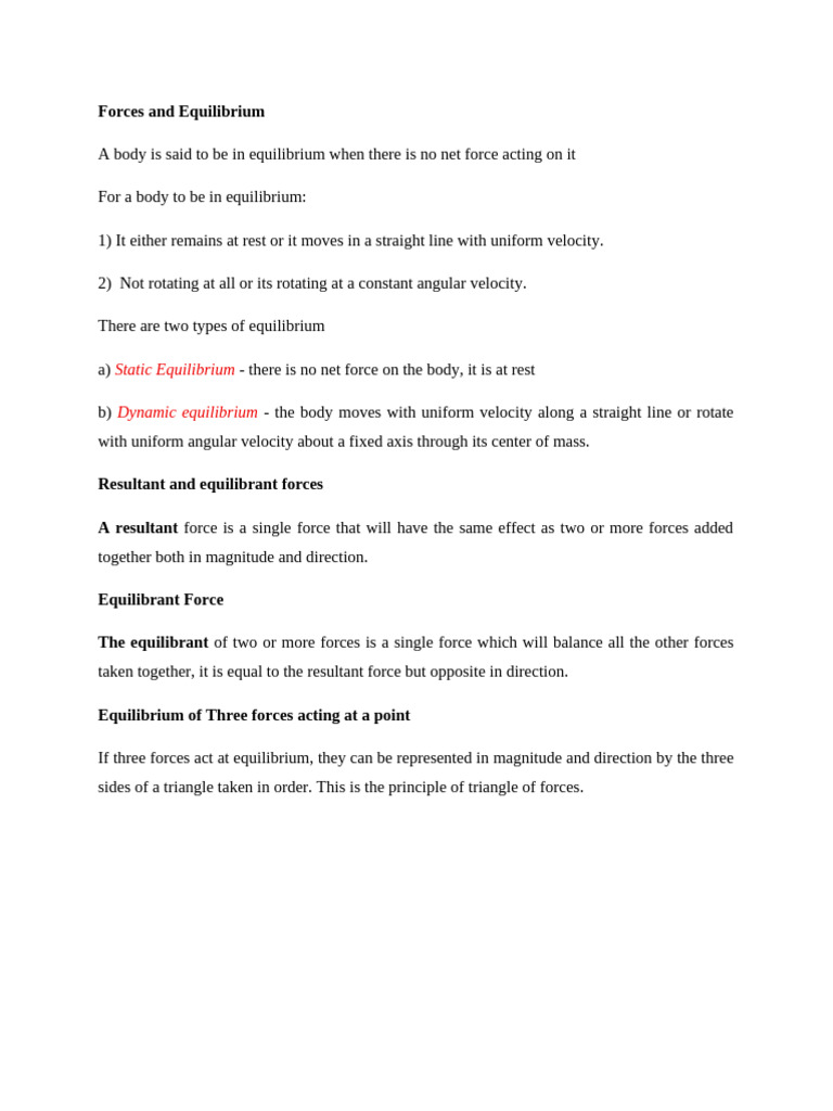 Forces and Equilibrium | PDF | Force | Torque