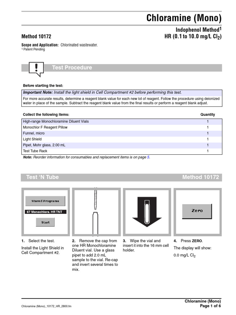 Chloramine (Mono) 10172 HR 2800 | PDF | Magnesium | Chlorine
