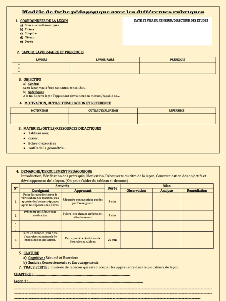 Modèle de Fiche Pédagogique | PDF | Pédagogie | Cognition