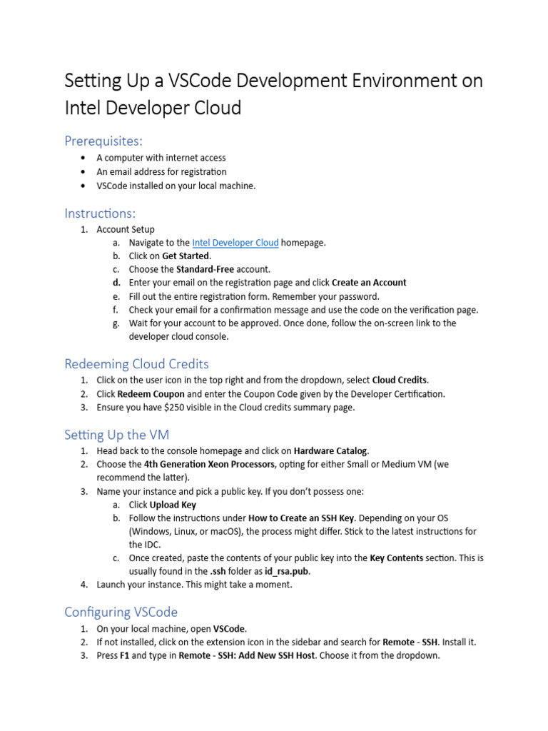 Setting Up A VSCode Development Environment On Intel Developer Cloud | PDF