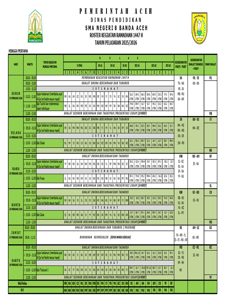Roster Kegiatan Ramadhan 1447 H | PDF