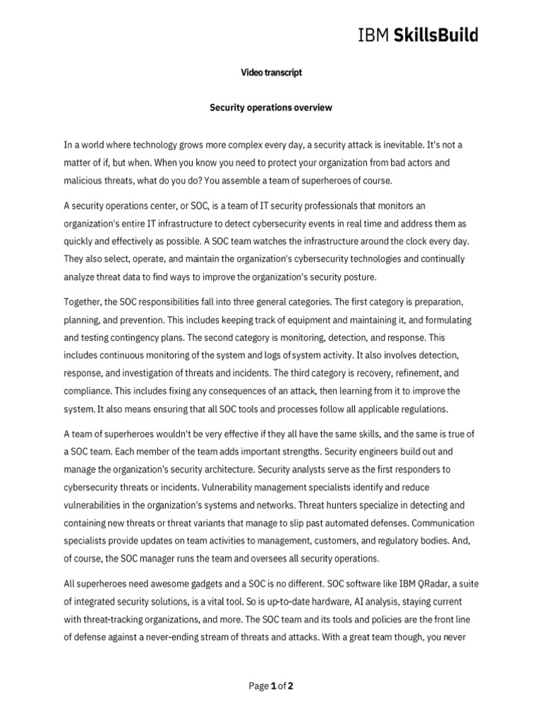 Video Transcript - Security Operations Overview | PDF