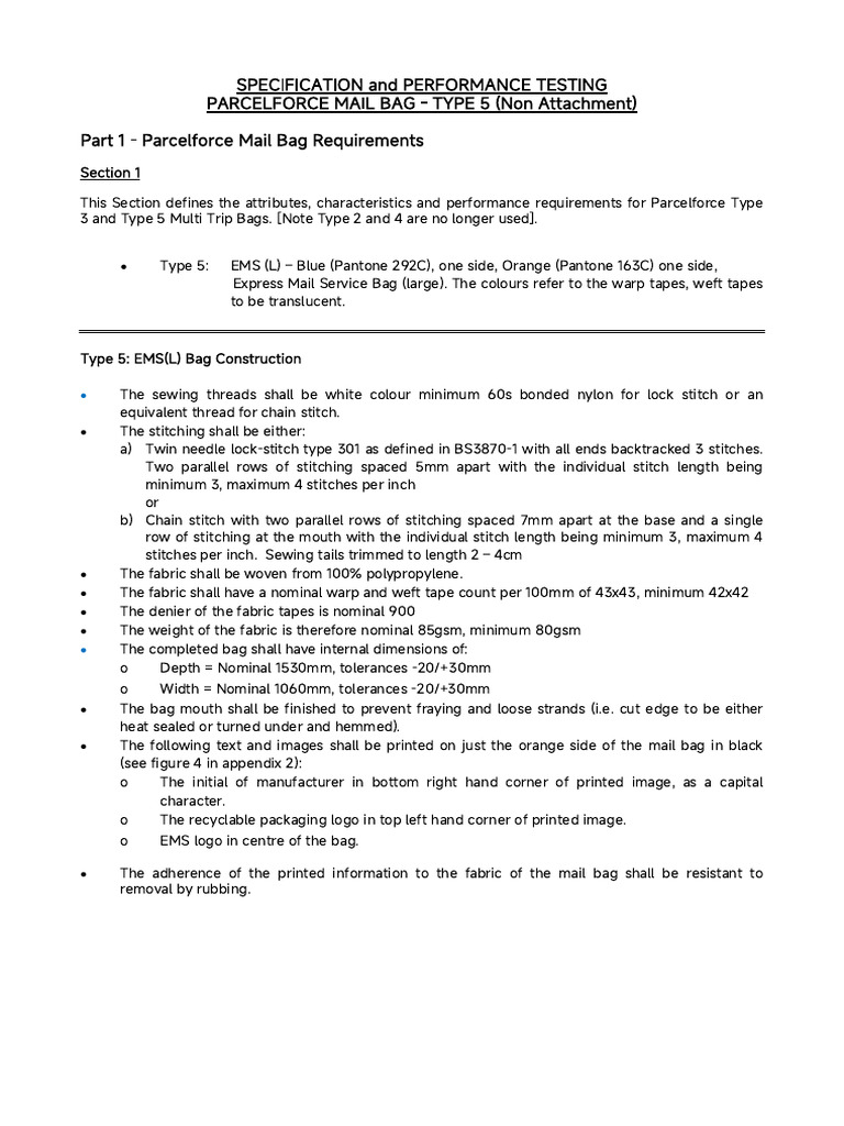 RMG Specification For Type 5 (EMS) Bags v2 | PDF | Textiles