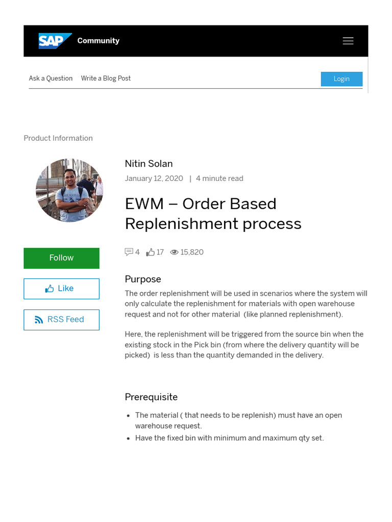 EWM - Order Based Replenishment Process - SAP Blogs | PDF | Warehouse ...