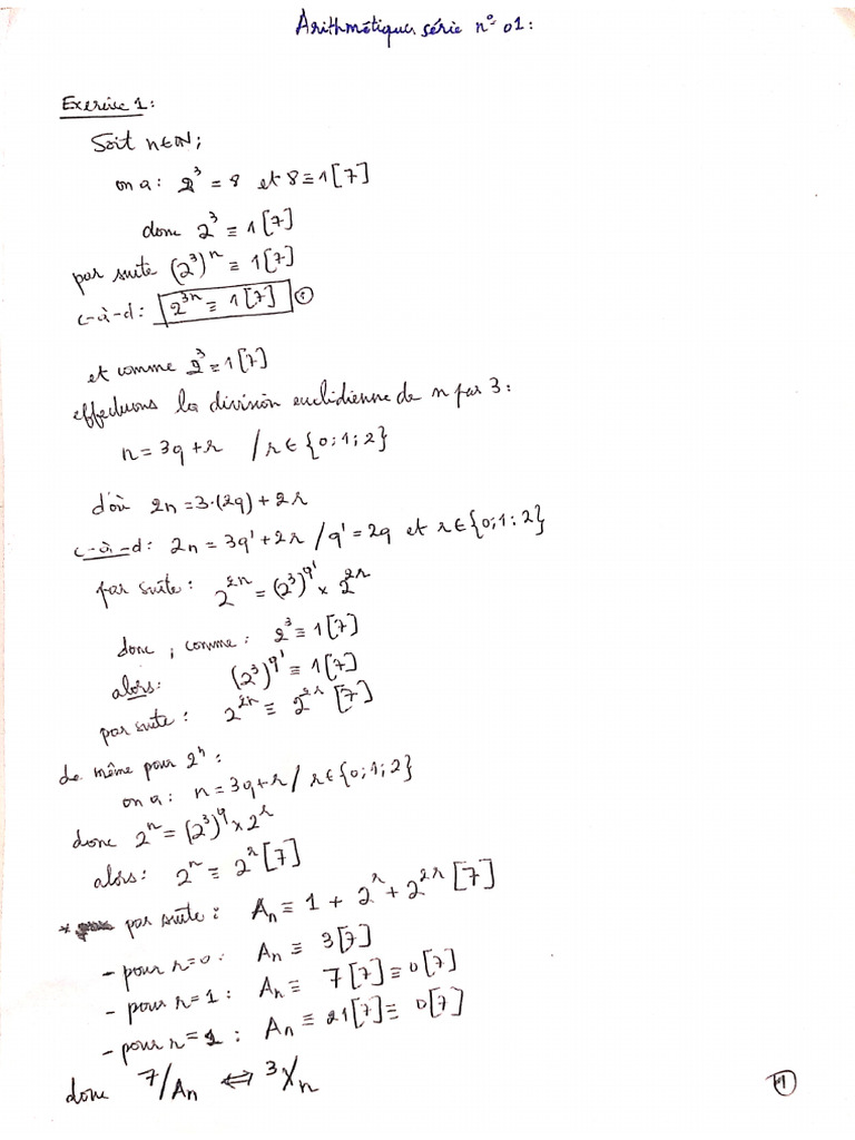 Arithmétics Série NO 01 Bac SC Maths B Correction | PDF