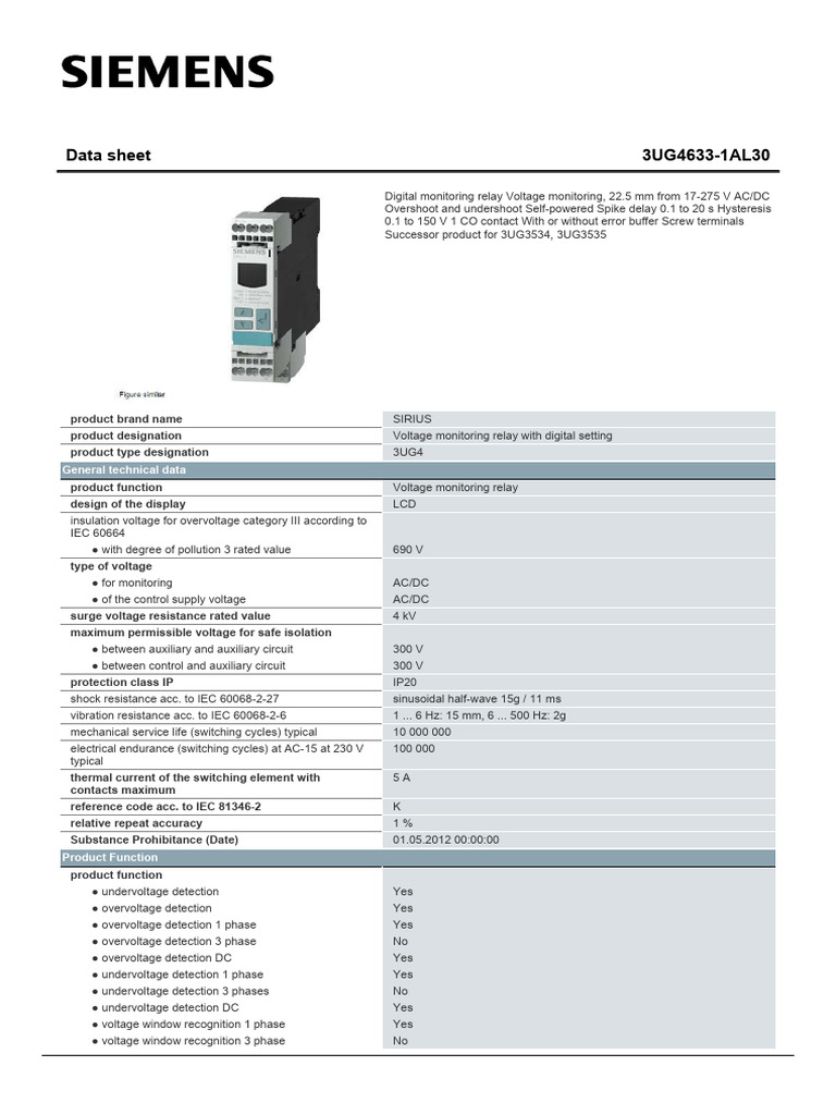 Siemens - 3UG4633-1AL30 Datasheet | PDF | Alternating Current | Relay