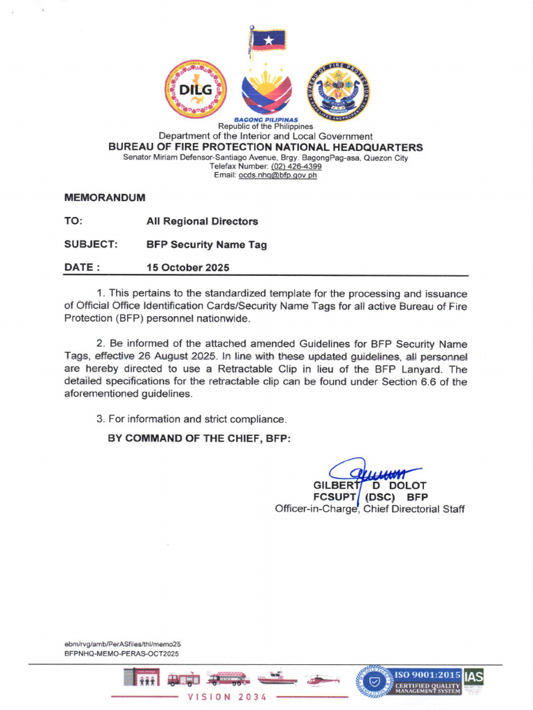 Memo Re BFP Security Name Tag | PDF
