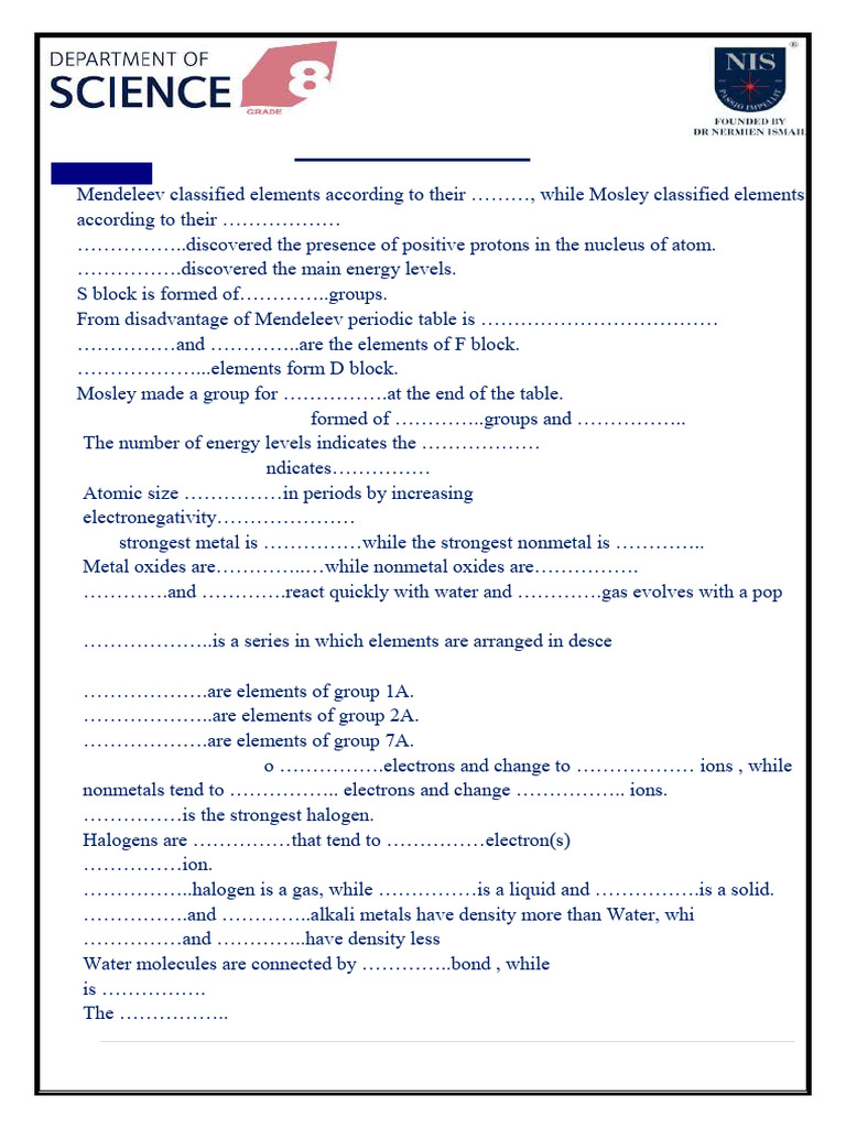 Final Revision Term1 2nd Prep | PDF | Chemical Elements | Atmosphere Of ...