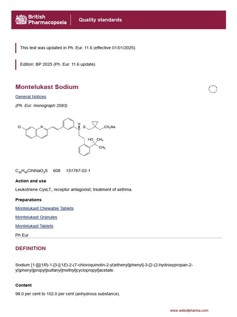 Montelukast Sodium - British Pharmacopoeia | PDF | Chromatography | Elution