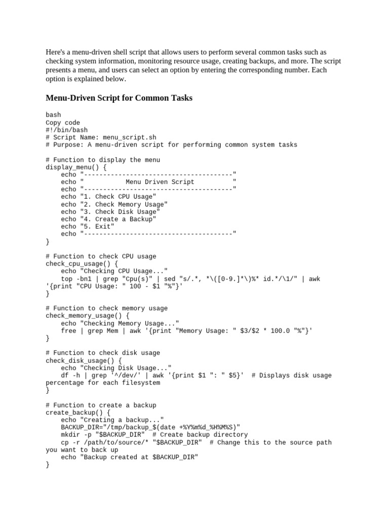 Create A Menu-Driven Script For Common Tasks. | PDF | File System ...