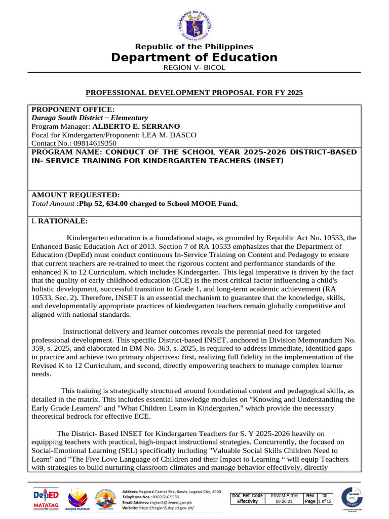Proj Activity Proposal Template PD | PDF | Learning | Curriculum