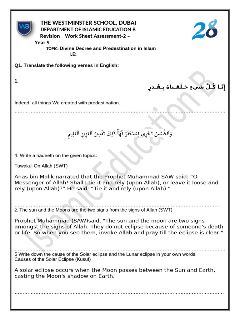 Yr.9 Weekly Test-2 Revision Worksheet 2023. | PDF | Eclipse | Moon