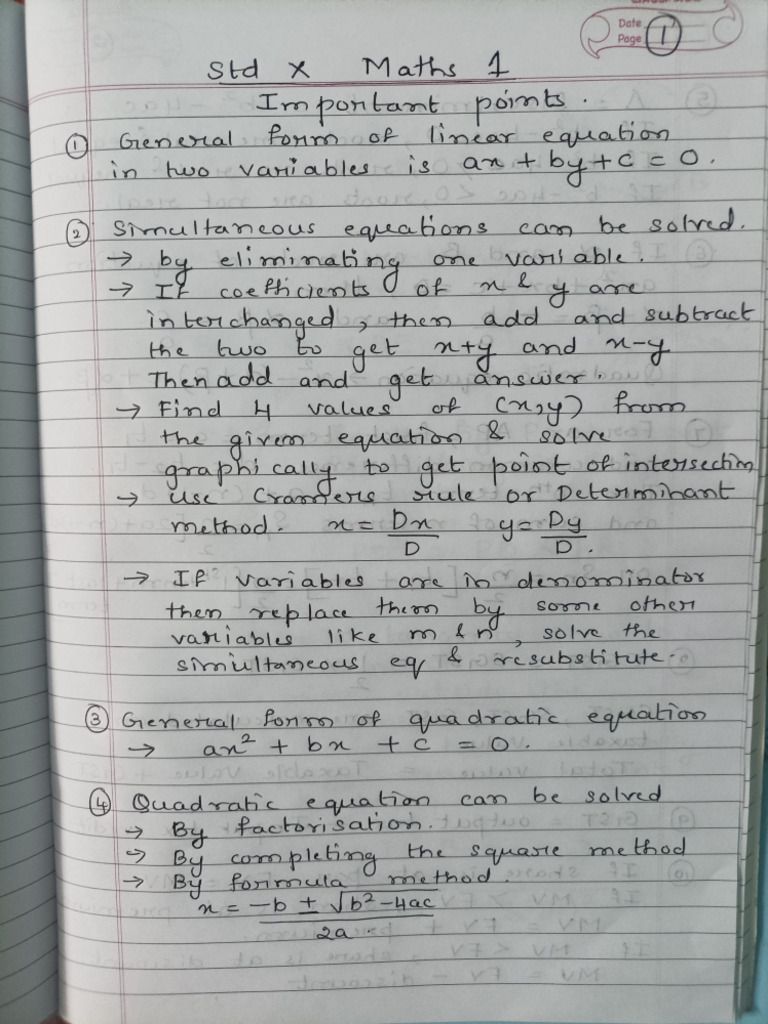 STD X, Maths 1, Important Points | PDF