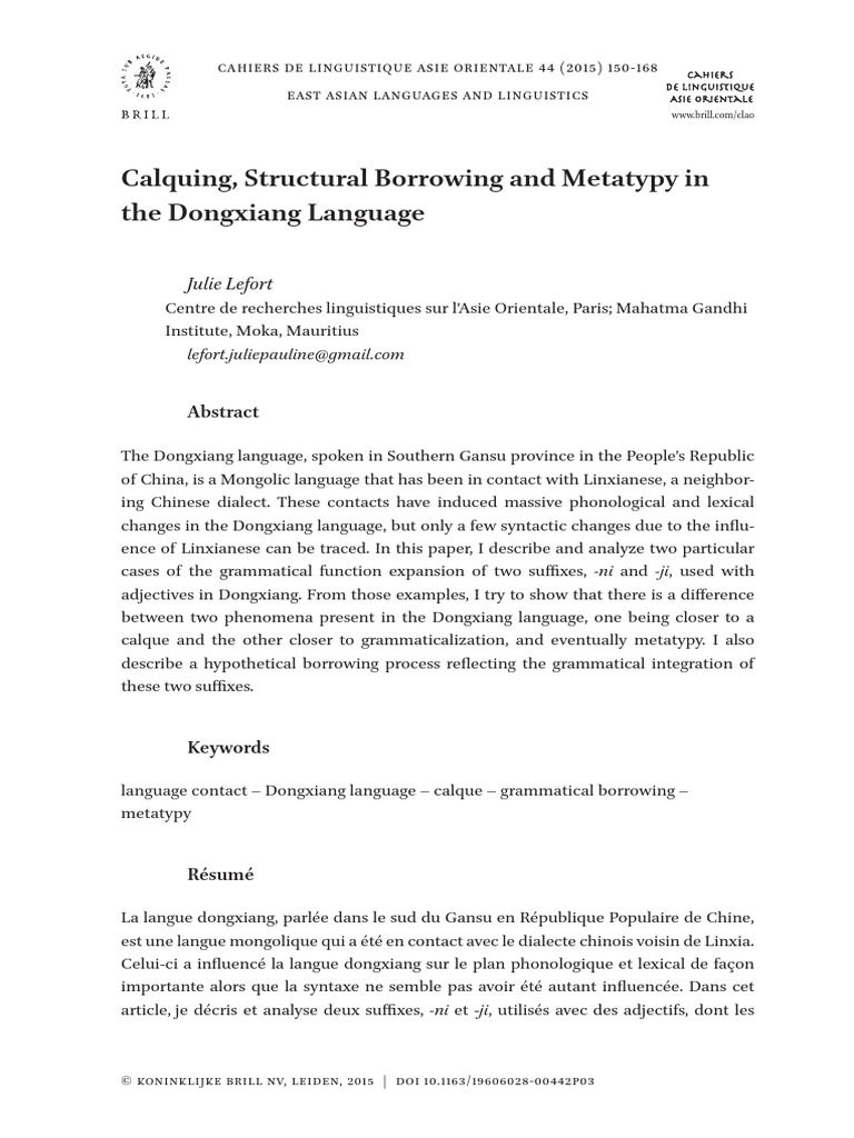 Lefort (2015) Calquing, Structural Borrowing and Öetatypy in The ...