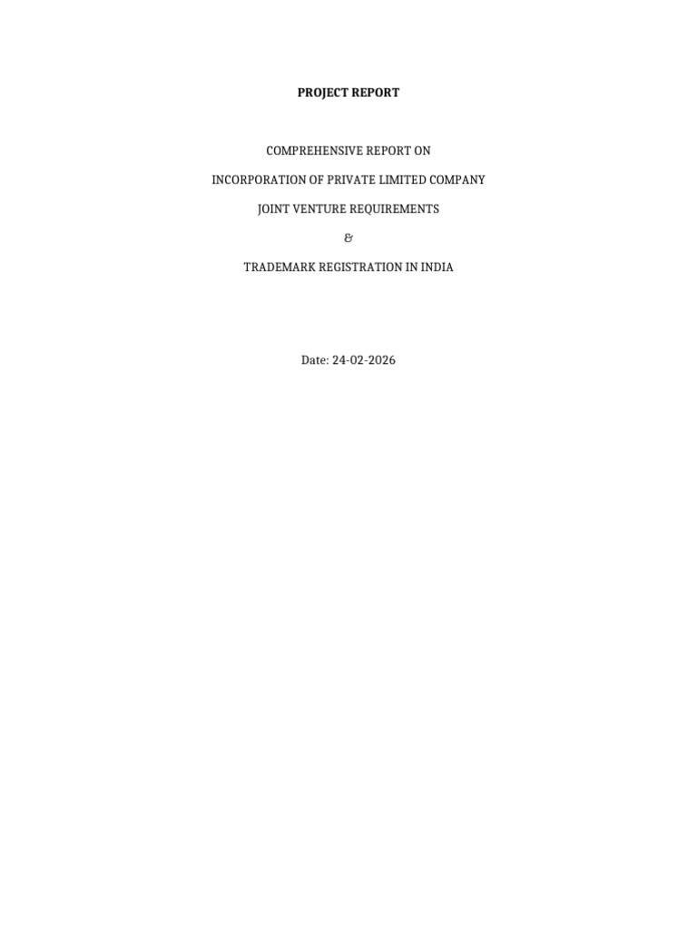 Professional Project Report Private Limited JV Trademark | PDF | Joint ...