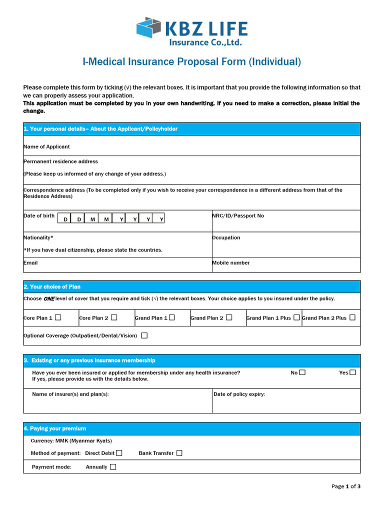 I-Medical Proposal Form Individual ENG | PDF | Insurance | Pregnancy