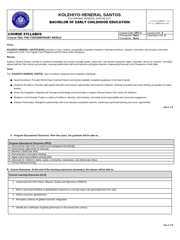 Beced Syllabus - Gec 09 - Contemporary World | PDF | Globalization ...