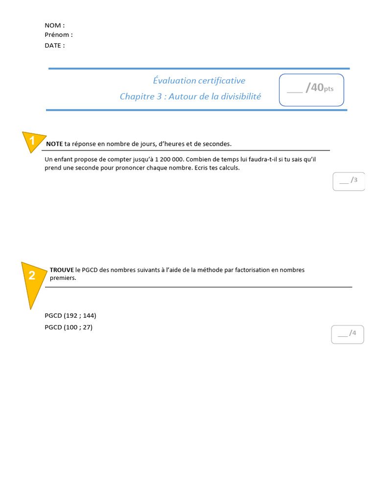 Chap 3 TEST Div Et Mult | PDF | Théorie des nombres | Mathématiques ...