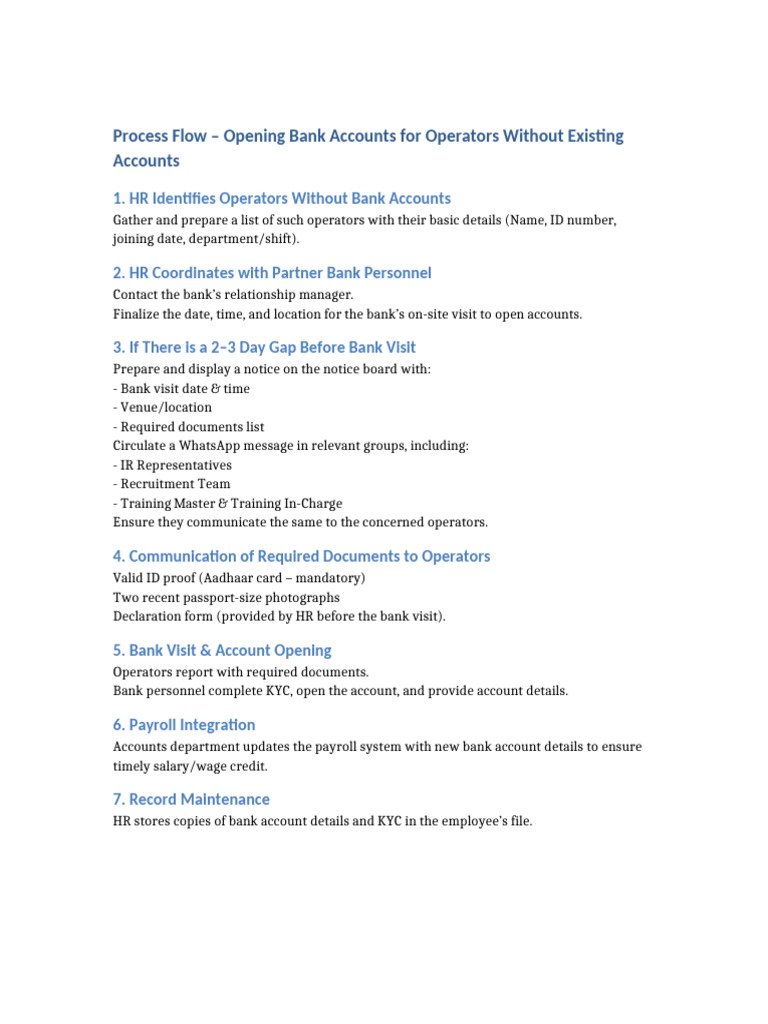 Process Flow Operator Bank Accounts | PDF