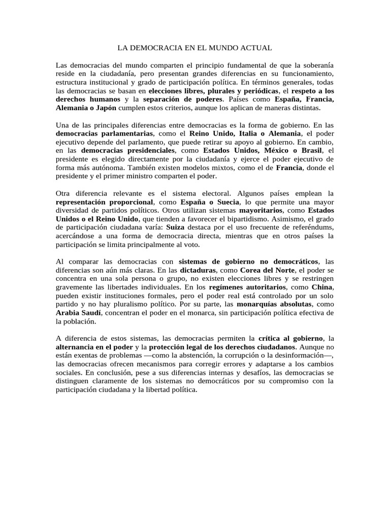 La Democracia en El Mundo Actual | PDF | Democracia | Ideologías políticas