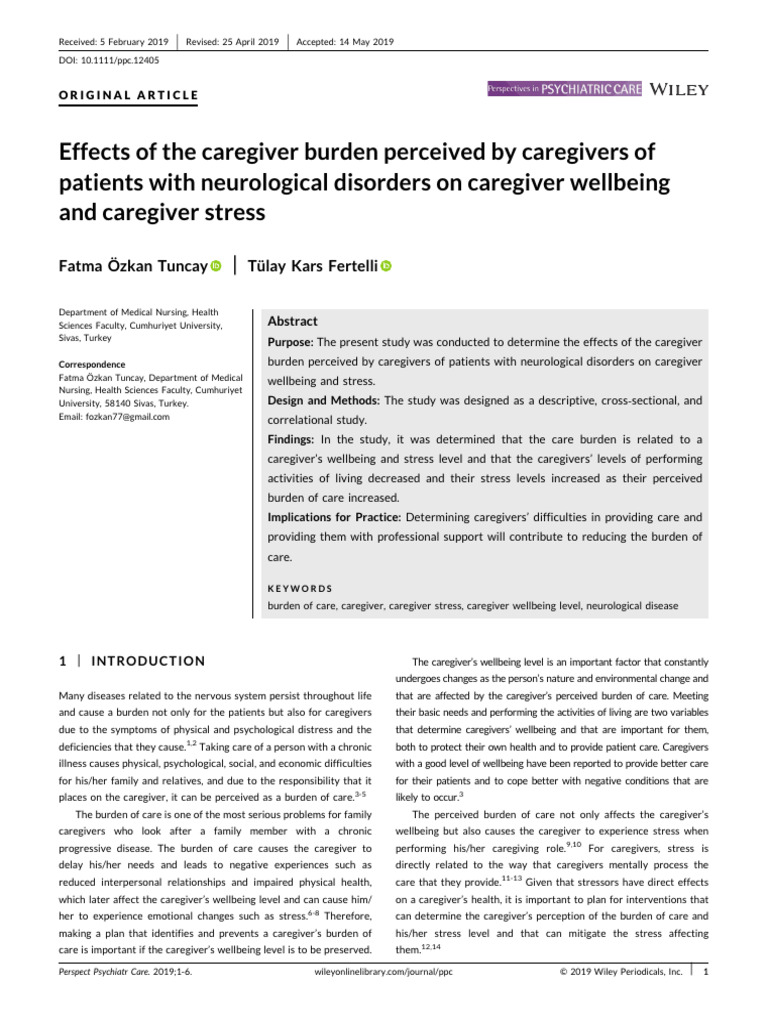 Effects of The Caregiver Burden Perceived by Caregivers of Patients ...