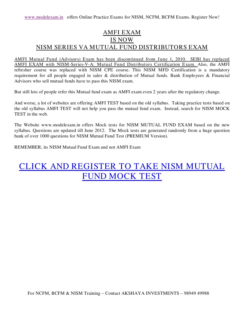 Amfi Mock Test at WWW - Modelexam.in | PDF