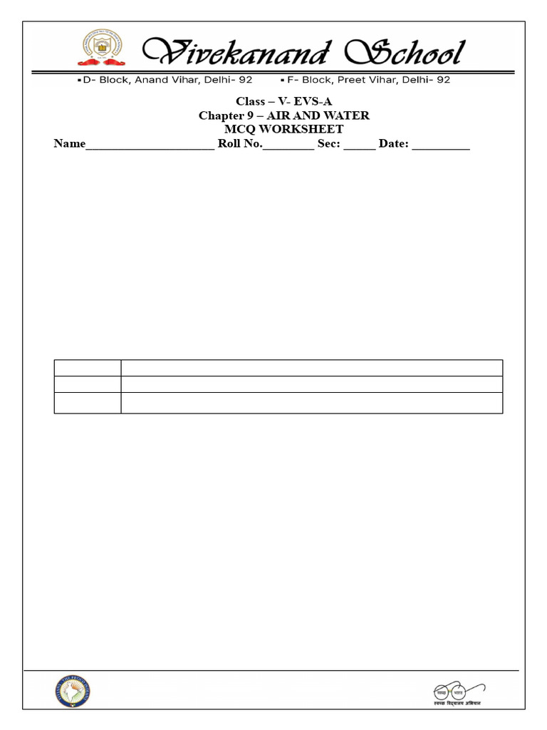 Ch9 MCQ WKSH | PDF | Water | Oxygen