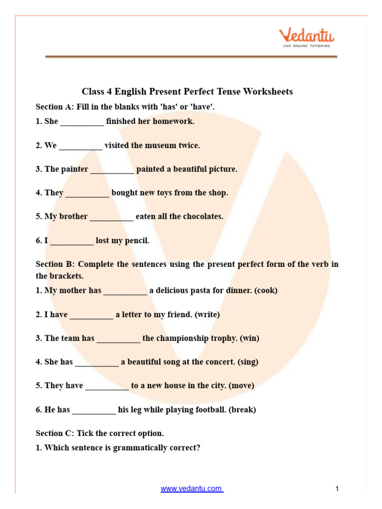 Class 4 English Grammar Present Perfect Tense | PDF | Grammar | Linguistics
