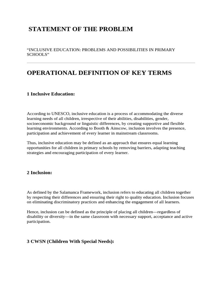 Operational Def of Key Terms | PDF | Inclusion (Education) | Disability