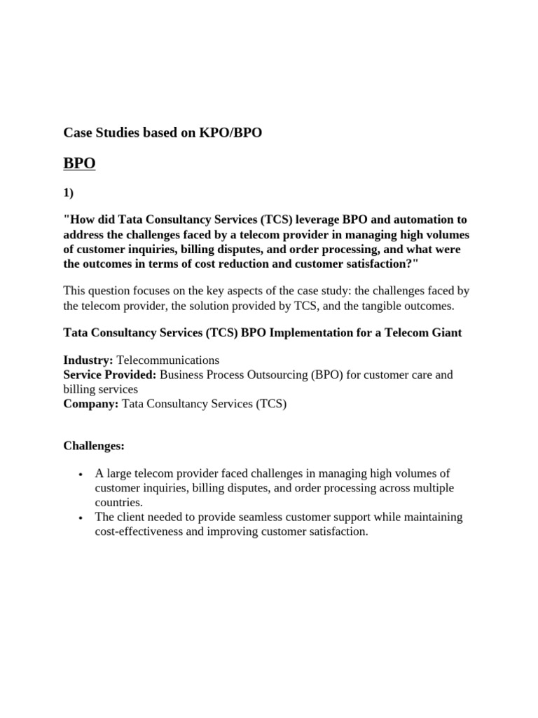 Unit 4-Case Studies KPO, BPO | PDF | Analytics | Outsourcing
